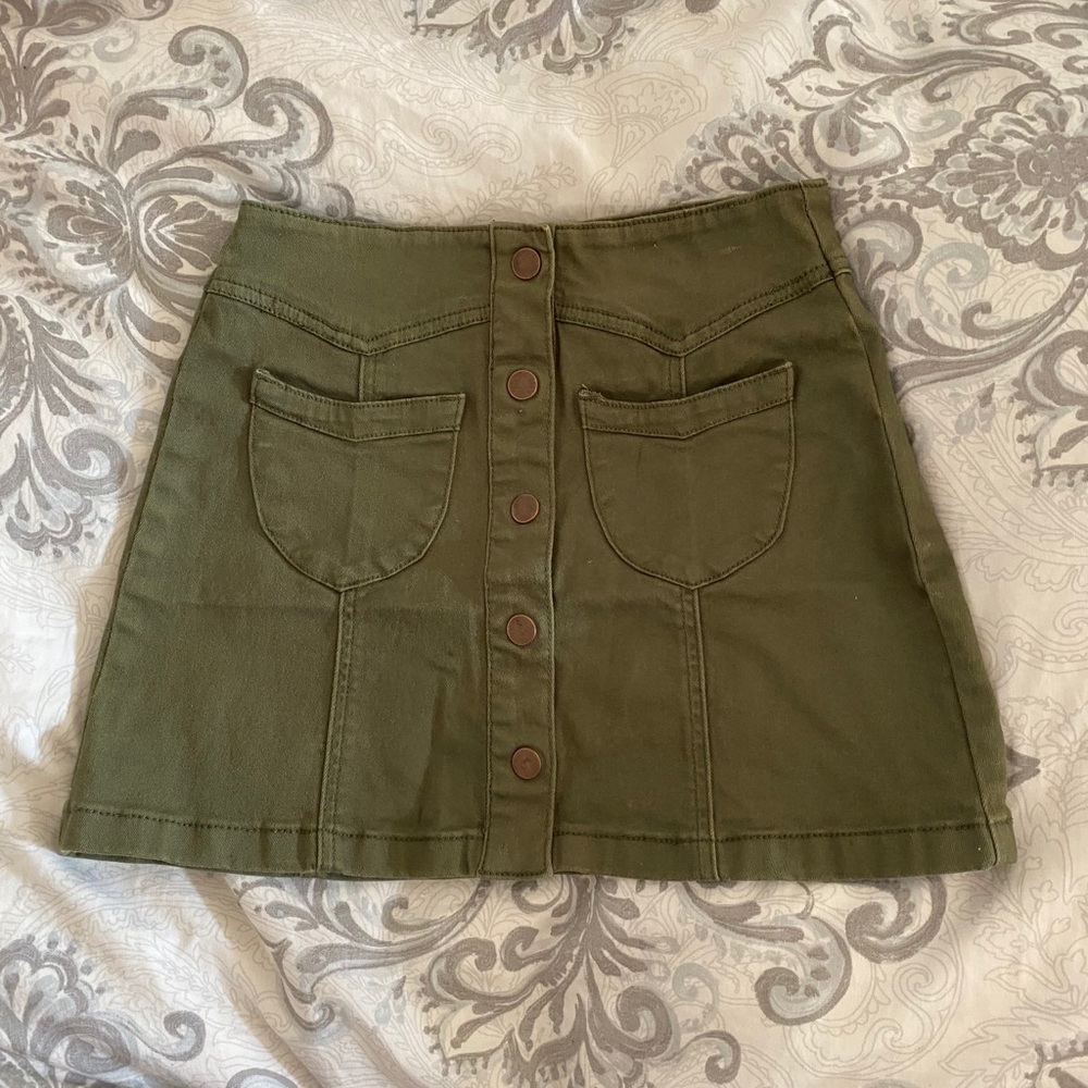 Emerald Green Forever 21 Denim Button Skirt